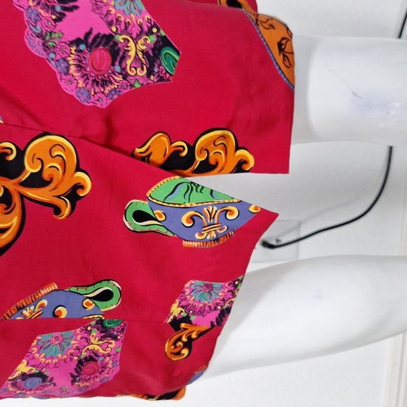 Richard Warren Vintage Red Tea Cup Retro Artsy Silk Knee Length Dress Size 6 - Picture 9 of 11